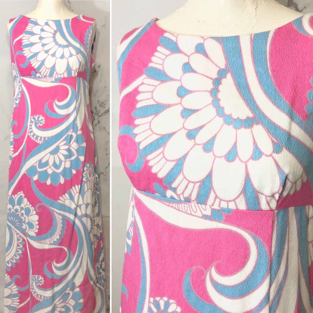 VTG 60’s/70’s Hawaiian Bark Cloth Tiki Maxi Dress